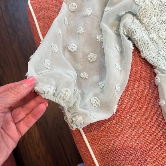 NWTs Women's Knee Dress Short Sleeve Lined Puff Detail Pastel Green Sm - Picture 3 of 6